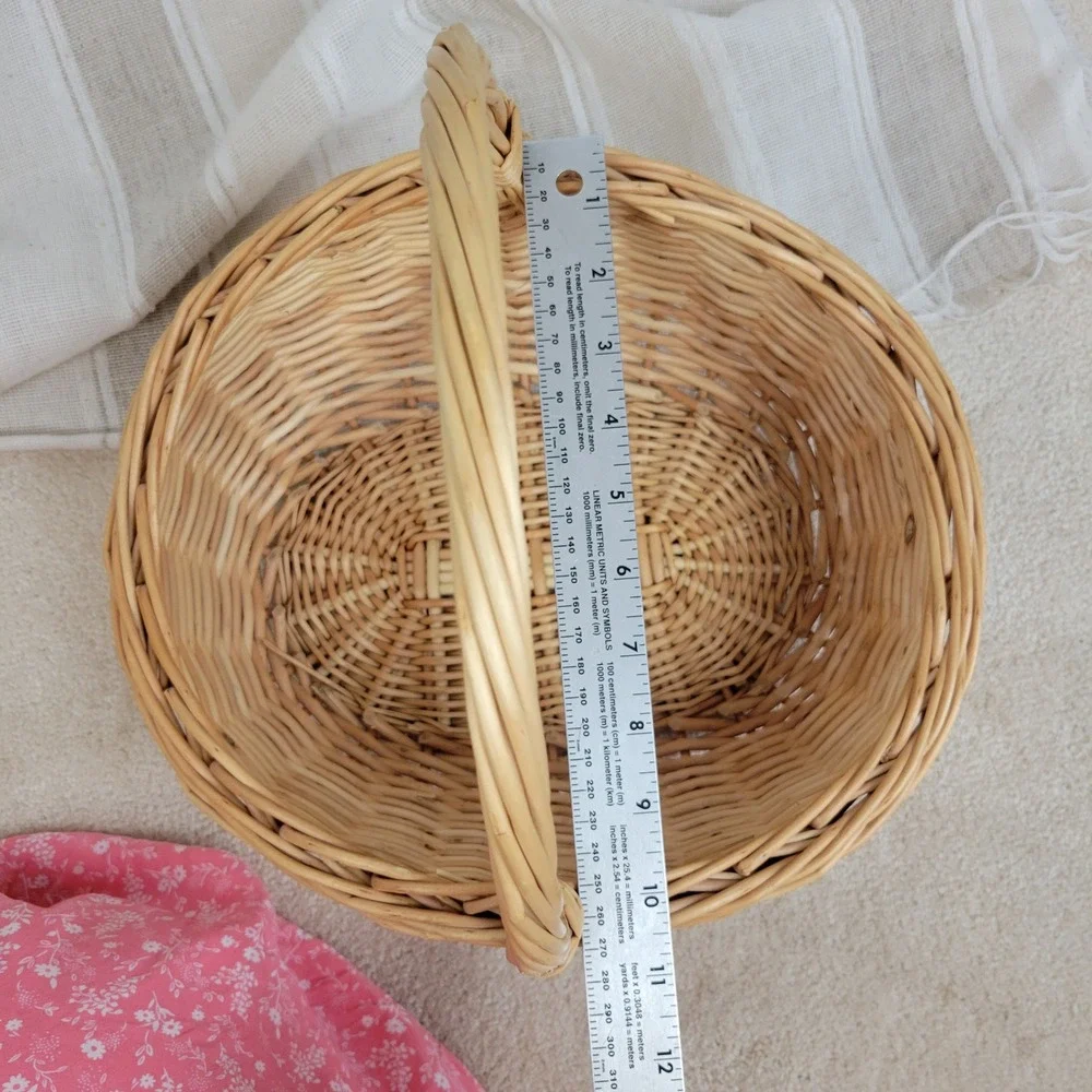 Wicker Gathering Basket Oval Willow Wood Handle Cottagecore Boho Decor